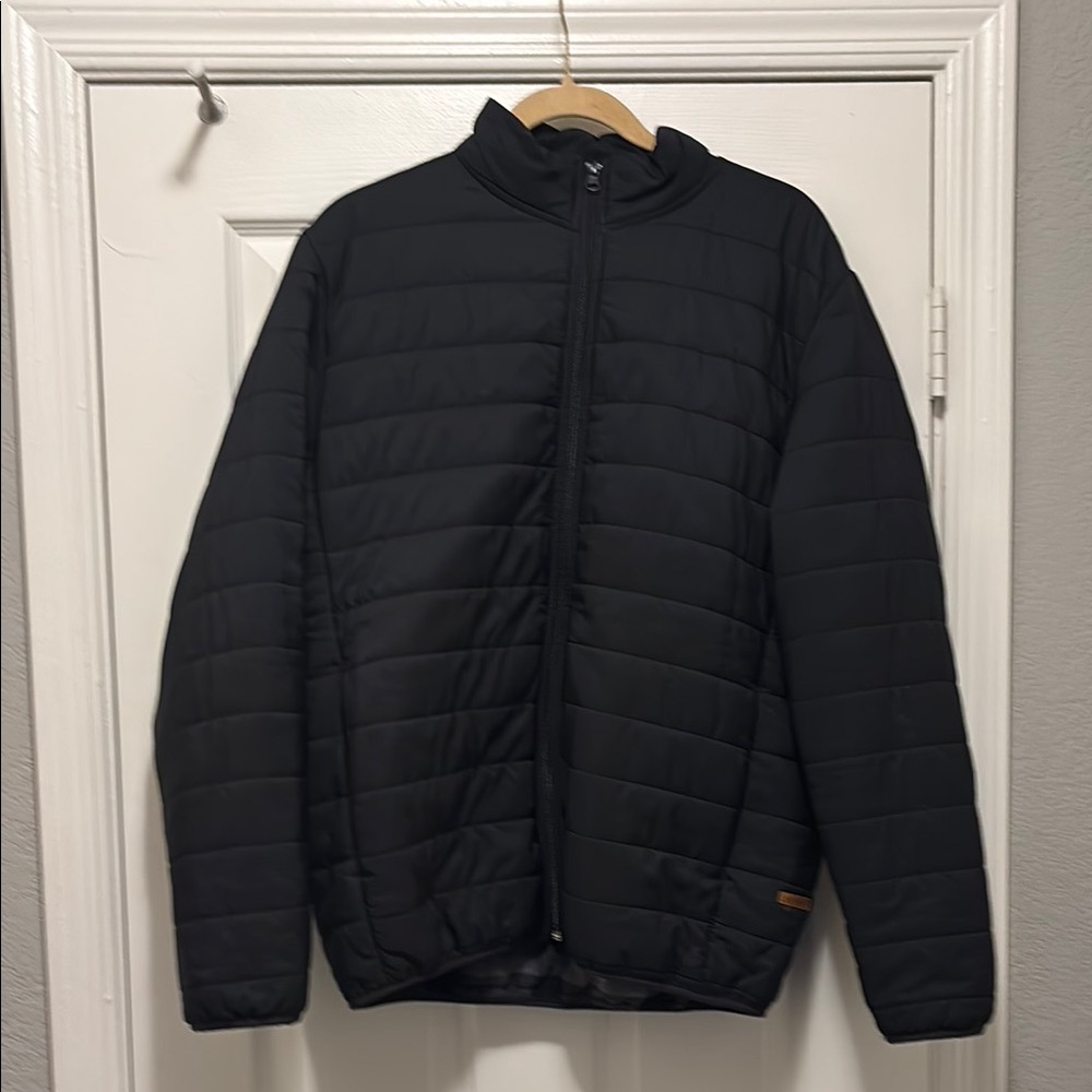 Black Puffer Jacket with High Collar and Relaxed Fit